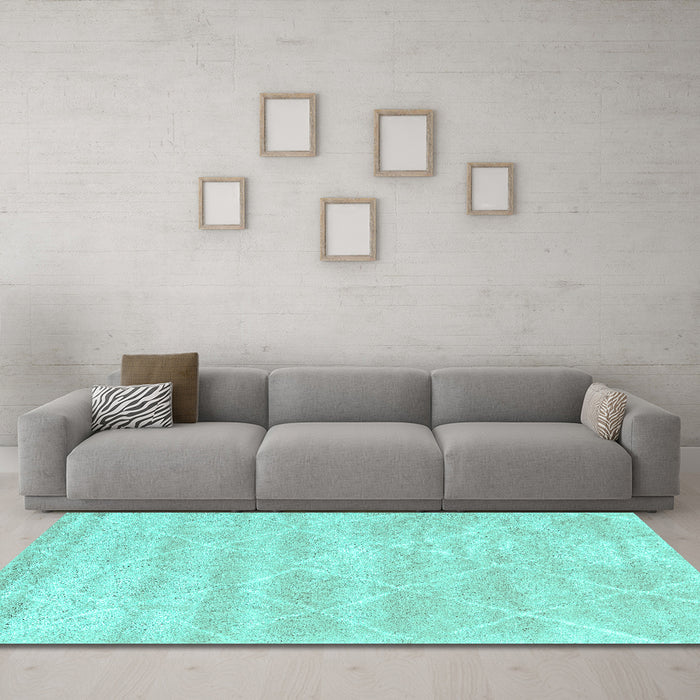 Machine Washable Trellis Turquoise Modern Area Rugs in a Living Room,, wshcon2989turq