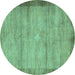 Round Machine Washable Abstract Turquoise Contemporary Area Rugs, wshcon298turq