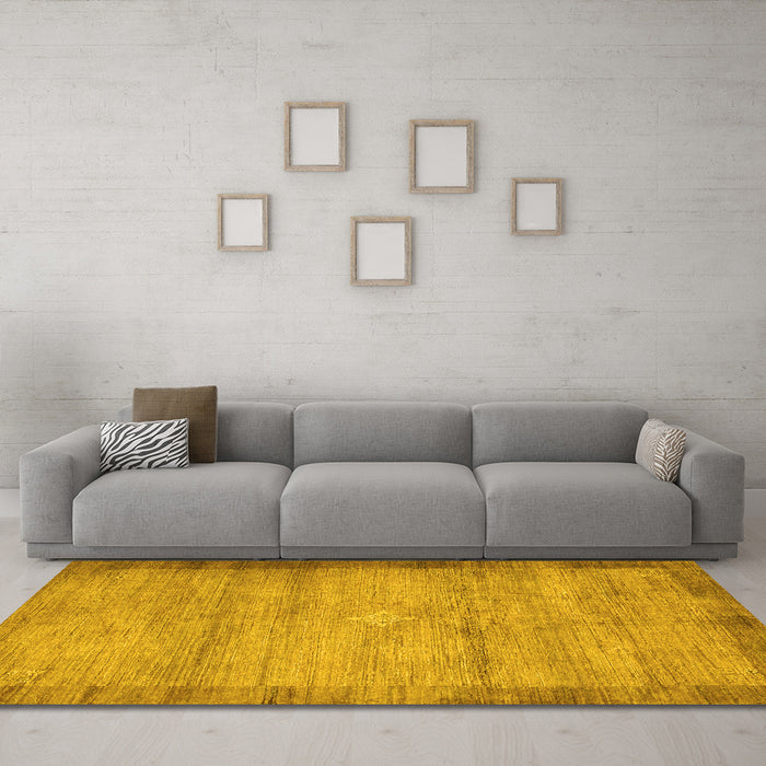 Machine Washable Abstract Yellow Contemporary Rug in a Living Room, wshcon298yw