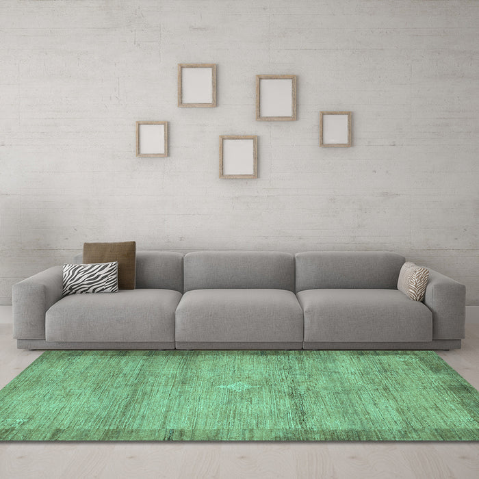 Machine Washable Abstract Turquoise Contemporary Area Rugs in a Living Room,, wshcon298turq
