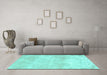 Machine Washable Trellis Turquoise Modern Area Rugs in a Living Room,, wshcon2990turq