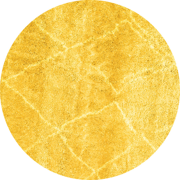 Round Machine Washable Trellis Yellow Modern Rug, wshcon2990yw