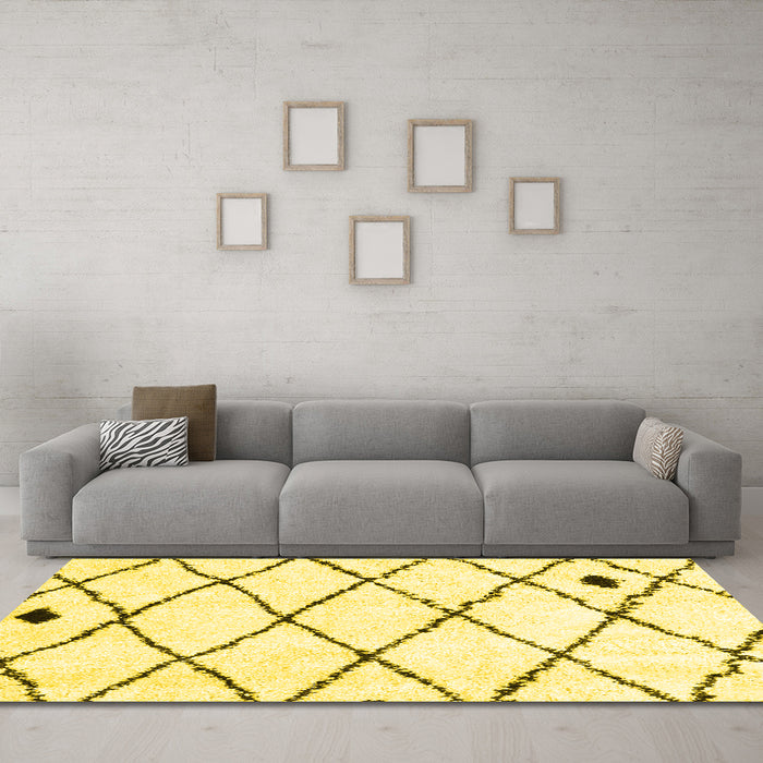 Machine Washable Solid Yellow Modern Rug in a Living Room, wshcon2991yw
