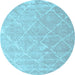 Round Machine Washable Trellis Light Blue Modern Rug, wshcon2992lblu