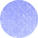 Round Machine Washable Trellis Blue Modern Rug, wshcon2992blu