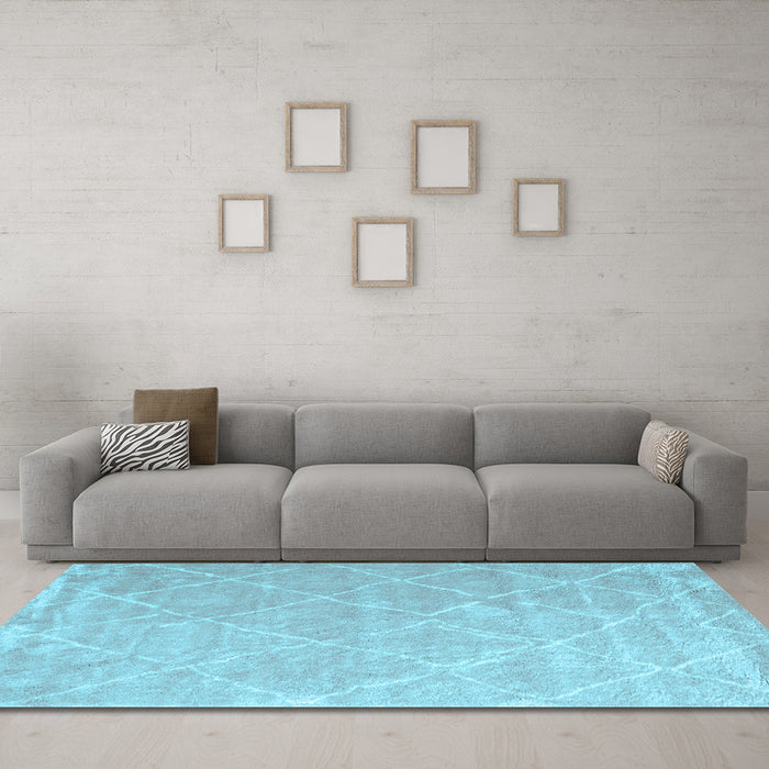 Machine Washable Trellis Light Blue Modern Rug in a Living Room, wshcon2992lblu
