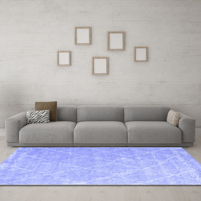Machine Washable Trellis Blue Modern Rug in a Living Room, wshcon2992blu