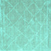Square Machine Washable Trellis Turquoise Modern Area Rugs, wshcon2992turq