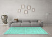Machine Washable Trellis Turquoise Modern Area Rugs in a Living Room,, wshcon2992turq