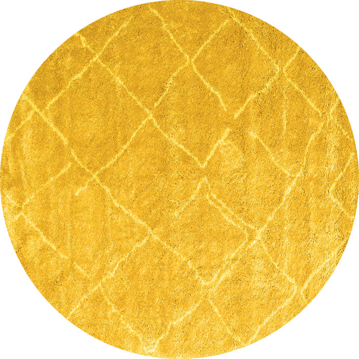 Round Machine Washable Trellis Yellow Modern Rug, wshcon2992yw