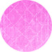 Round Machine Washable Trellis Pink Modern Rug, wshcon2992pnk
