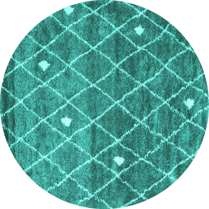 Round Machine Washable Trellis Turquoise Modern Area Rugs, wshcon2993turq