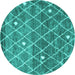 Round Machine Washable Trellis Turquoise Modern Area Rugs, wshcon2993turq