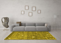 Machine Washable Trellis Yellow Modern Rug, wshcon2993yw