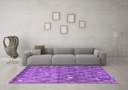 Machine Washable Trellis Purple Modern Area Rugs in a Living Room, wshcon2993pur