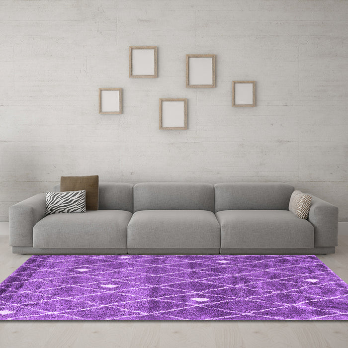 Machine Washable Trellis Purple Modern Area Rugs in a Living Room, wshcon2993pur