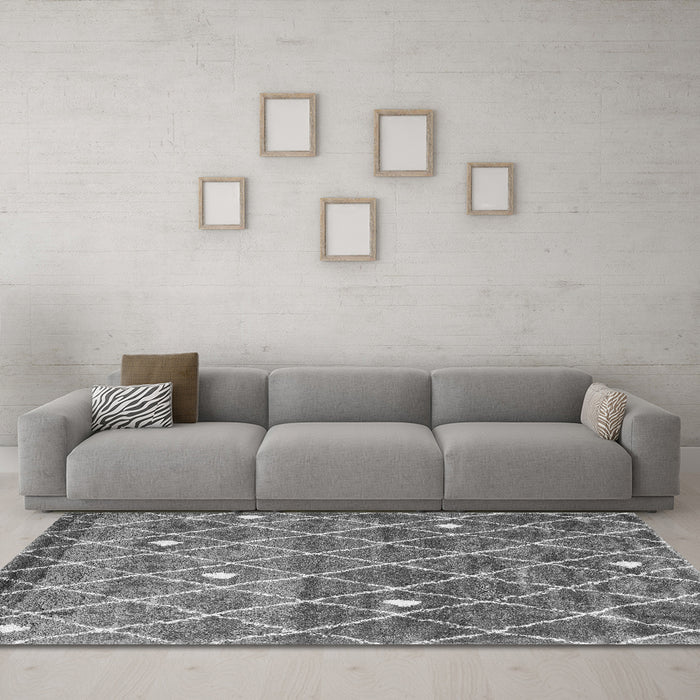 Machine Washable Trellis Gray Modern Rug in a Living Room,, wshcon2993gry