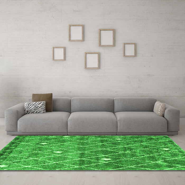 Machine Washable Trellis Green Modern Area Rugs in a Living Room,, wshcon2993grn