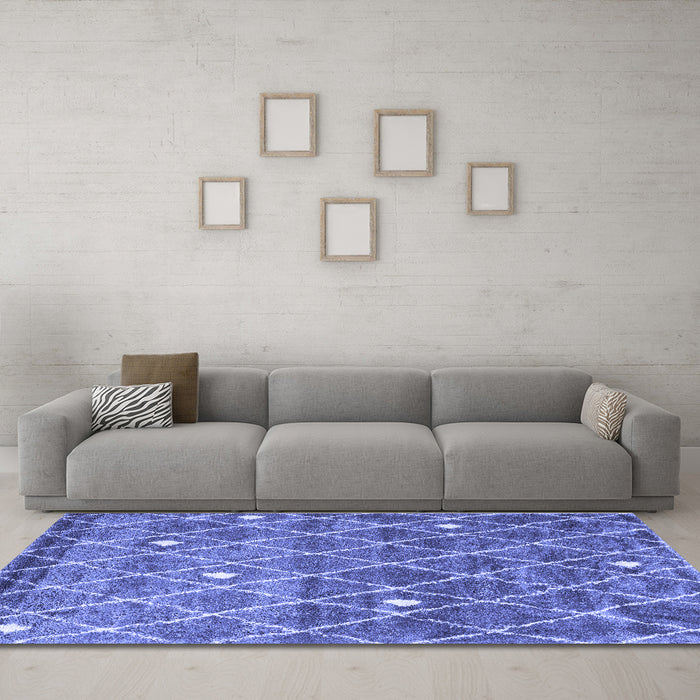 Machine Washable Trellis Blue Modern Rug in a Living Room, wshcon2993blu