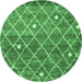 Round Machine Washable Trellis Emerald Green Modern Area Rugs, wshcon2993emgrn