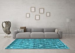 Machine Washable Trellis Light Blue Modern Rug in a Living Room, wshcon2993lblu