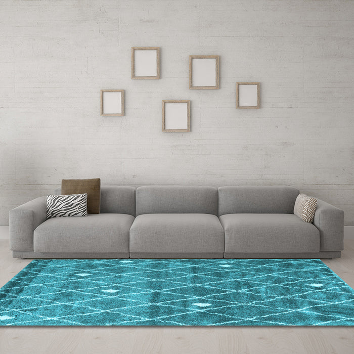 Machine Washable Trellis Light Blue Modern Rug in a Living Room, wshcon2993lblu