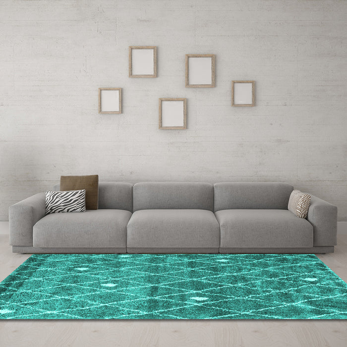 Machine Washable Trellis Turquoise Modern Area Rugs in a Living Room,, wshcon2993turq