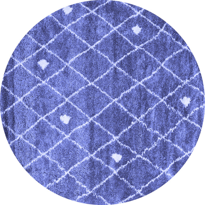 Round Machine Washable Trellis Blue Modern Rug, wshcon2993blu