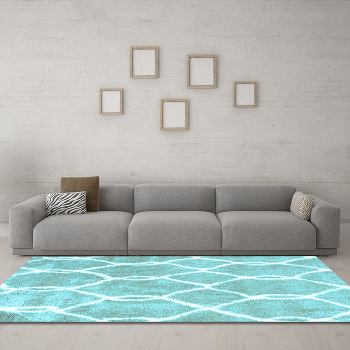 Machine Washable Trellis Light Blue Modern Rug in a Living Room, wshcon2994lblu