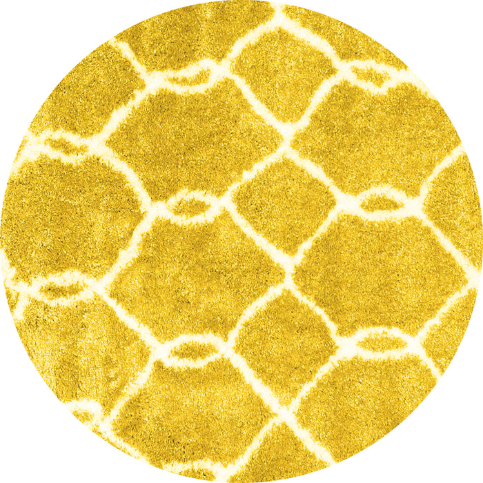 Round Machine Washable Trellis Yellow Modern Rug, wshcon2994yw