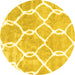 Round Machine Washable Trellis Yellow Modern Rug, wshcon2994yw