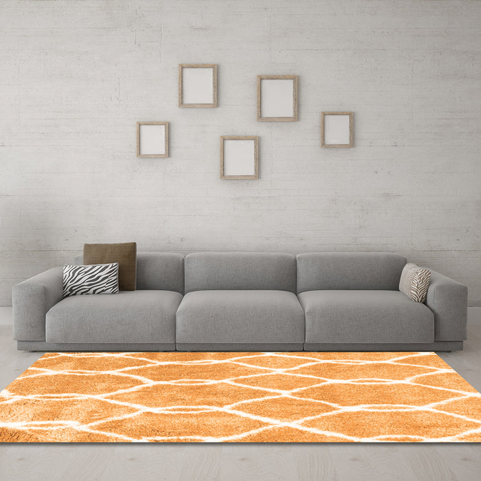 Machine Washable Trellis Orange Modern Area Rugs in a Living Room, wshcon2994org