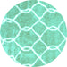 Round Machine Washable Trellis Turquoise Modern Area Rugs, wshcon2994turq