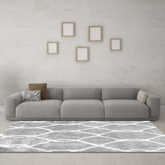Machine Washable Trellis Gray Modern Rug in a Living Room,, wshcon2994gry