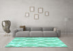 Machine Washable Trellis Turquoise Modern Area Rugs in a Living Room,, wshcon2994turq