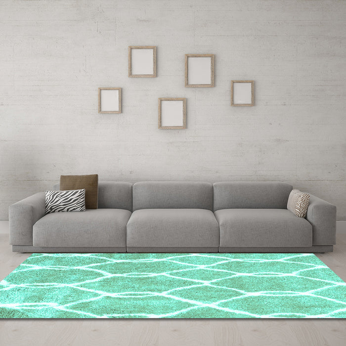 Machine Washable Trellis Turquoise Modern Area Rugs in a Living Room,, wshcon2994turq
