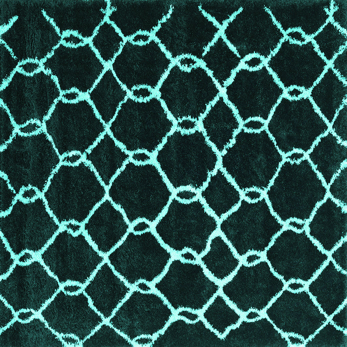 Square Machine Washable Trellis Turquoise Modern Area Rugs, wshcon2995turq