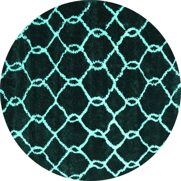 Round Machine Washable Trellis Turquoise Modern Area Rugs, wshcon2995turq