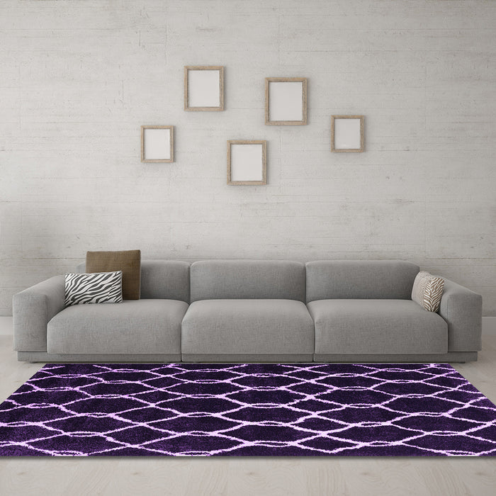 Machine Washable Trellis Purple Modern Area Rugs in a Living Room, wshcon2995pur