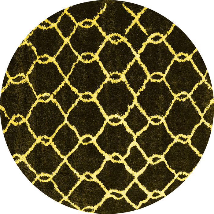 Round Machine Washable Trellis Yellow Modern Rug, wshcon2995yw