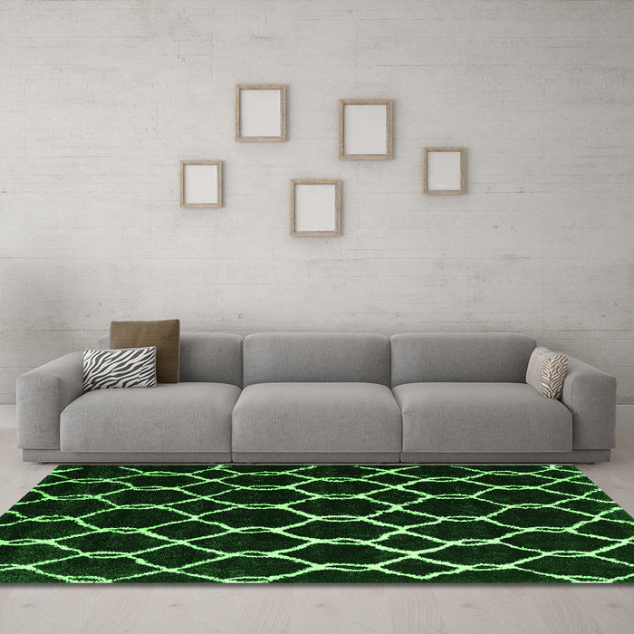 Machine Washable Trellis Green Modern Area Rugs in a Living Room,, wshcon2995grn