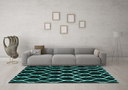 Machine Washable Trellis Turquoise Modern Area Rugs in a Living Room,, wshcon2995turq