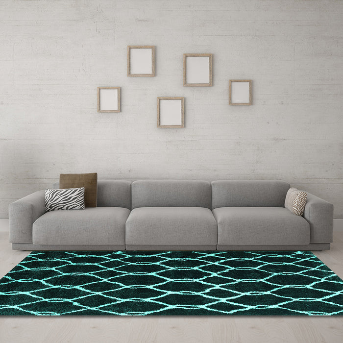 Machine Washable Trellis Turquoise Modern Area Rugs in a Living Room,, wshcon2995turq