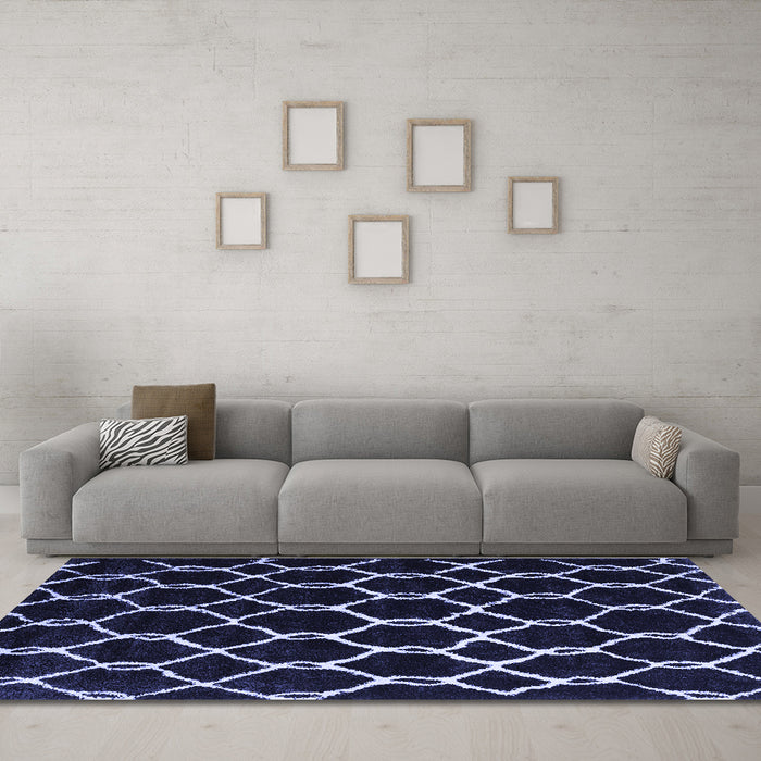 Machine Washable Trellis Blue Modern Rug in a Living Room, wshcon2995blu