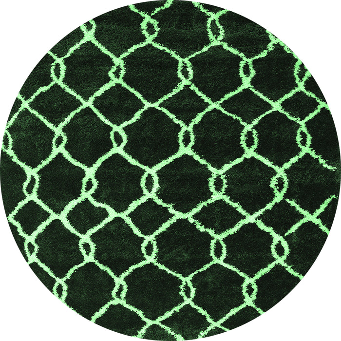 Round Machine Washable Trellis Emerald Green Modern Area Rugs, wshcon2995emgrn