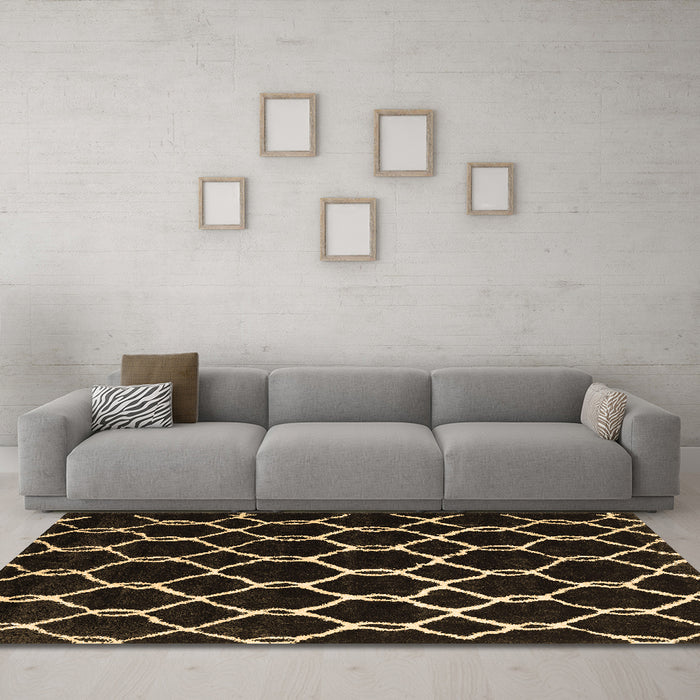 Machine Washable Trellis Brown Modern Rug in a Living Room,, wshcon2995brn