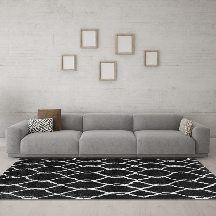 Machine Washable Trellis Gray Modern Rug in a Living Room,, wshcon2995gry