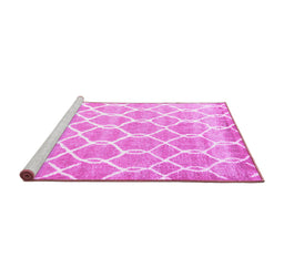 Sideview of Machine Washable Trellis Pink Modern Rug, wshcon2996pnk