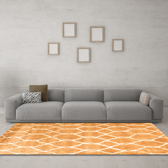 Machine Washable Trellis Orange Modern Area Rugs in a Living Room, wshcon2996org