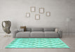 Machine Washable Trellis Turquoise Modern Area Rugs in a Living Room,, wshcon2996turq